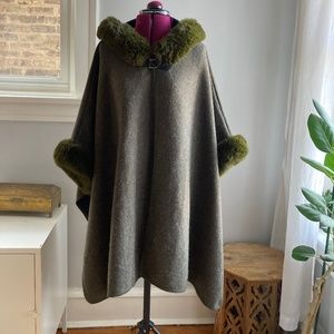 Green Faux Fur Hooded Cloak - image 1